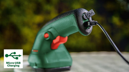 Bosch Home & Garden Shears Easy Shear, Cordless Grass & Shrub Trimmer, Lightweight & Compact, Tool-Free Blade Change, 3.6V Integrated Battery, Includes USB Cable & Blades