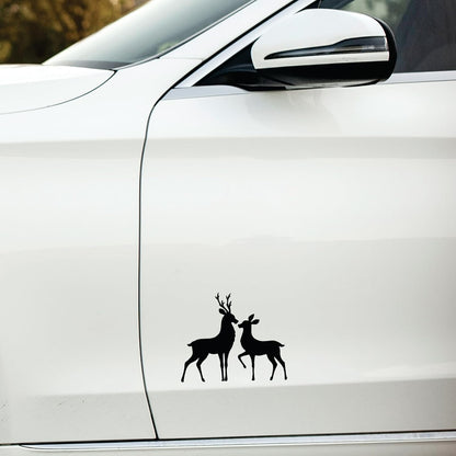 Akshar Arts Bhuwana Pack of 2 Deer Vinyl Self-Adhesive Waterproof Exterior Car Sticker for Vehicle Surface Black (5inchX6inch)_709