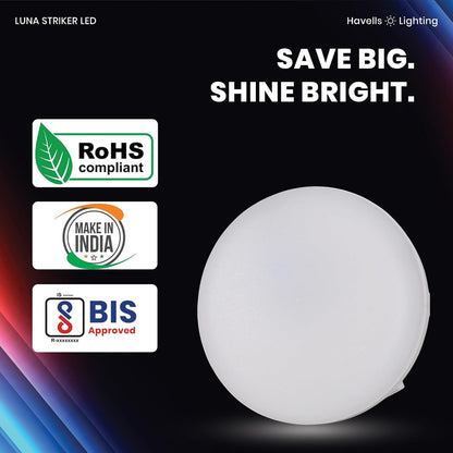 Havells Luna Striker Led 5W 4000K,Led-Spotlights,Energy Efficient,Long Life of 25000 Burning Hours,Pc Housing with DOB Design to Fit in Small Spaces,Pc Housing with DOB Design,Natural Daylight(4000K)