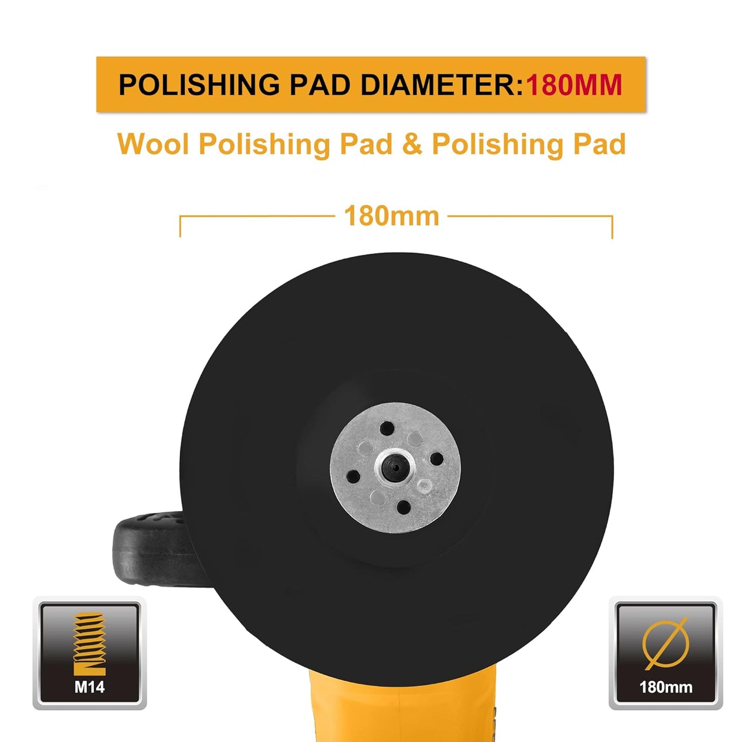 Ingco Angle Polisher Polisher, 180mm Diameter Variable Speed, 1400W | 900-3800RPM, Rotary Car Buffer Polisher Waxer, Detachable Handle Perfect for Boat,Car Polishing and Waxing