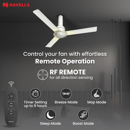 Havells CERA BLDC 1200mm Premium Underlight Ceiling Fan with 100% Pure Copper|Reverse Rotation|Remote Controlled |Watt: 35|Air Flow: 225 cmm|Speed: 350 RPM| 2 Years Manufacturer Warranty (Pearl White)