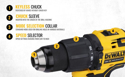 DEWALT DCD709N-XJ Reversible Hammer Drill Machine Driver With Brushless Motor- 18V Li-ion Sub-Compact Series Cordless 1/2/13mm, 2 Year Warranty (Bare Tool)
