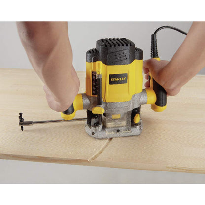 STANLEY SRR1200 Plunge Router 1200W 55mm Variable Speed With 6 Router Bits with Spindle-lock & Anti-static shoe coating, 1 Year Warranty, YELLOW & BLACK