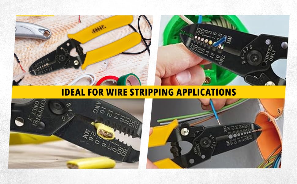 STANLEY 84-475-22 6" 150 mm Wire Stripper Ideal for Cutting, Stripping Speaker Wires & Appliance Cords for Home, DIY & Professional Use, YELLOW & BLACK