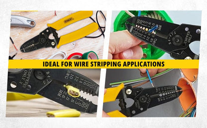 STANLEY 84-475-22 6" 150 mm Wire Stripper Ideal for Cutting, Stripping Speaker Wires & Appliance Cords for Home, DIY & Professional Use, YELLOW & BLACK