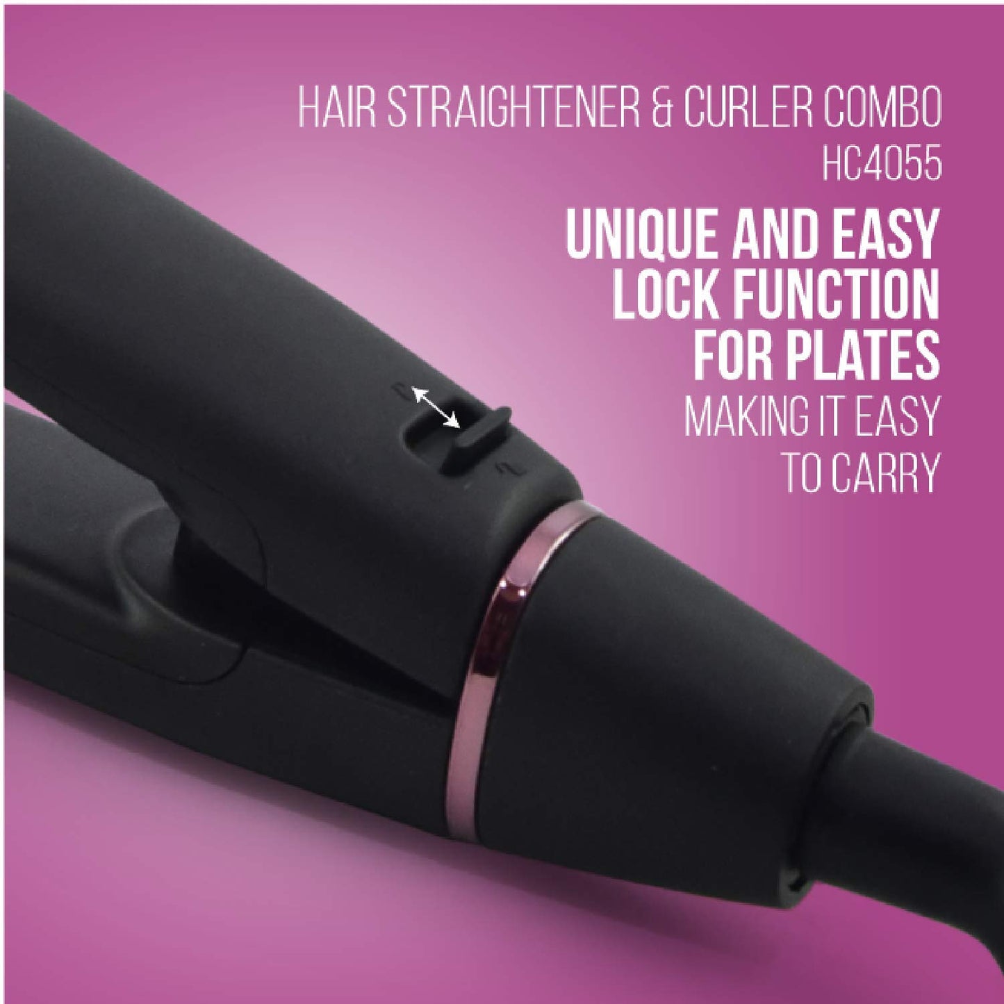 Havells HC4055 Hair Straightener and Curler Combo, Straightens and Curls, Suitable for All Hair Types and Chrome) (Black)