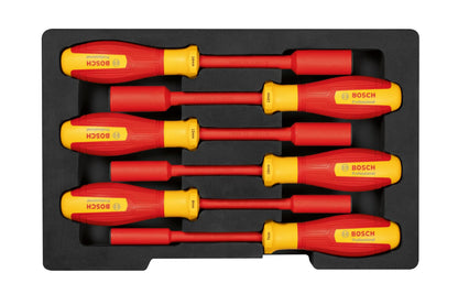 BOSCH Professional VDE Socket Wrench Set 6pc | Certified for Live Work up to 1000V | S2 Steel with Insulating Coating | Soft-Grip Handles | Anti-Roll Design | Sizes 7–14mm | 1/2 L-Box Inlay