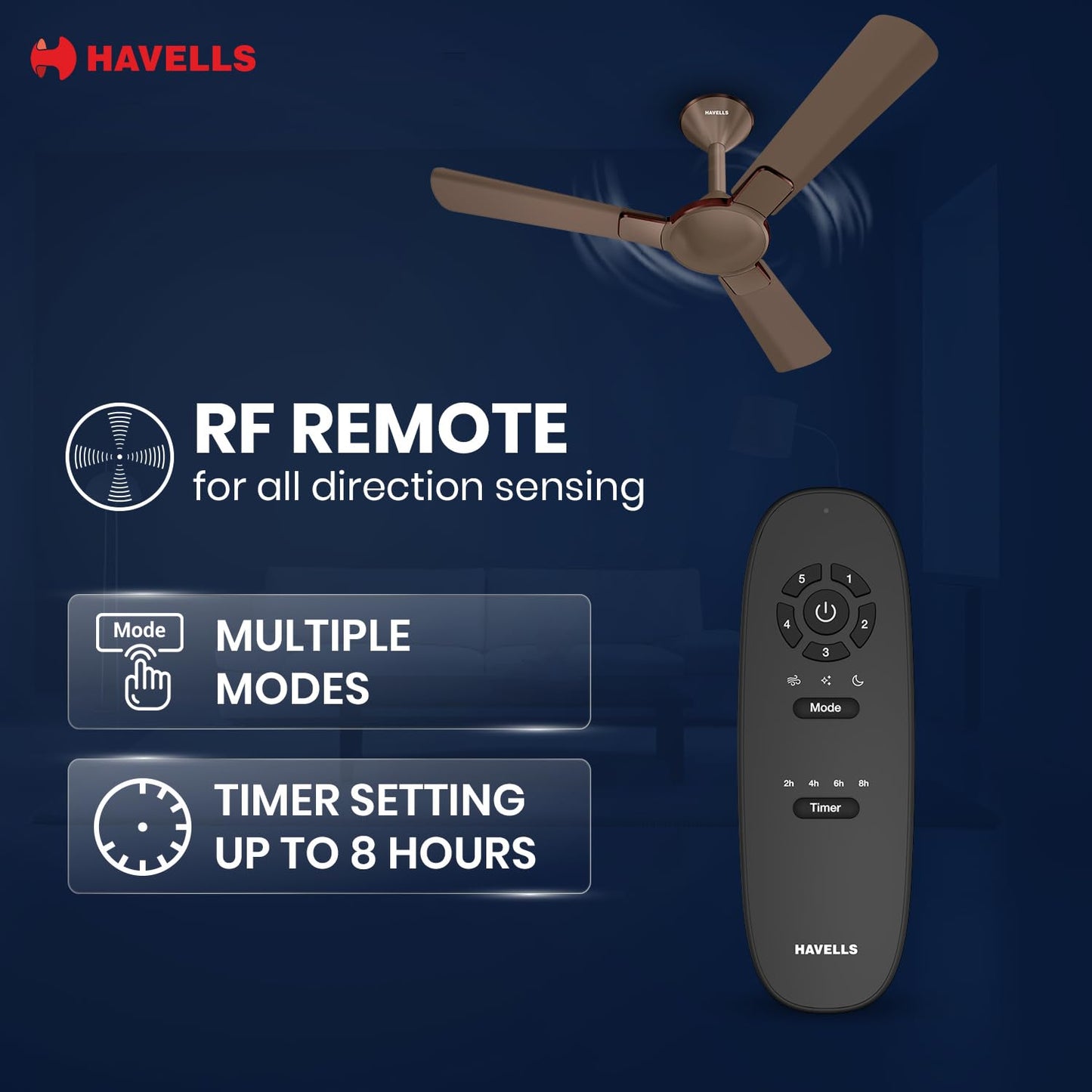 Havells 1200mm Enticer BLDC Prime Ceiling Fan| Compatible with Regulator & Remote| Upto 55% Energy Saving| High Air Delivery | 100% Copper Motor| 2 Years Comprehensive Warranty(Brown LT Copper)