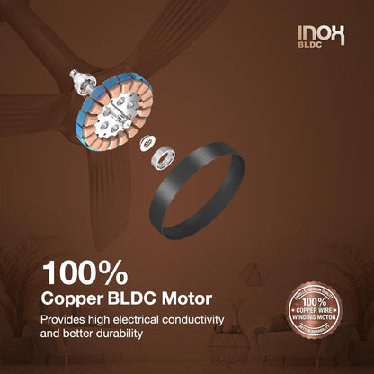 Havells 1200mm Inox BLDC Motor Ceiling Fan | Remote Controlled, High Air Delivery Fan | 5 Star Rated, Upto 60% Energy Saving, 2 Year Warranty | (Pack of 1, Slate), Silver