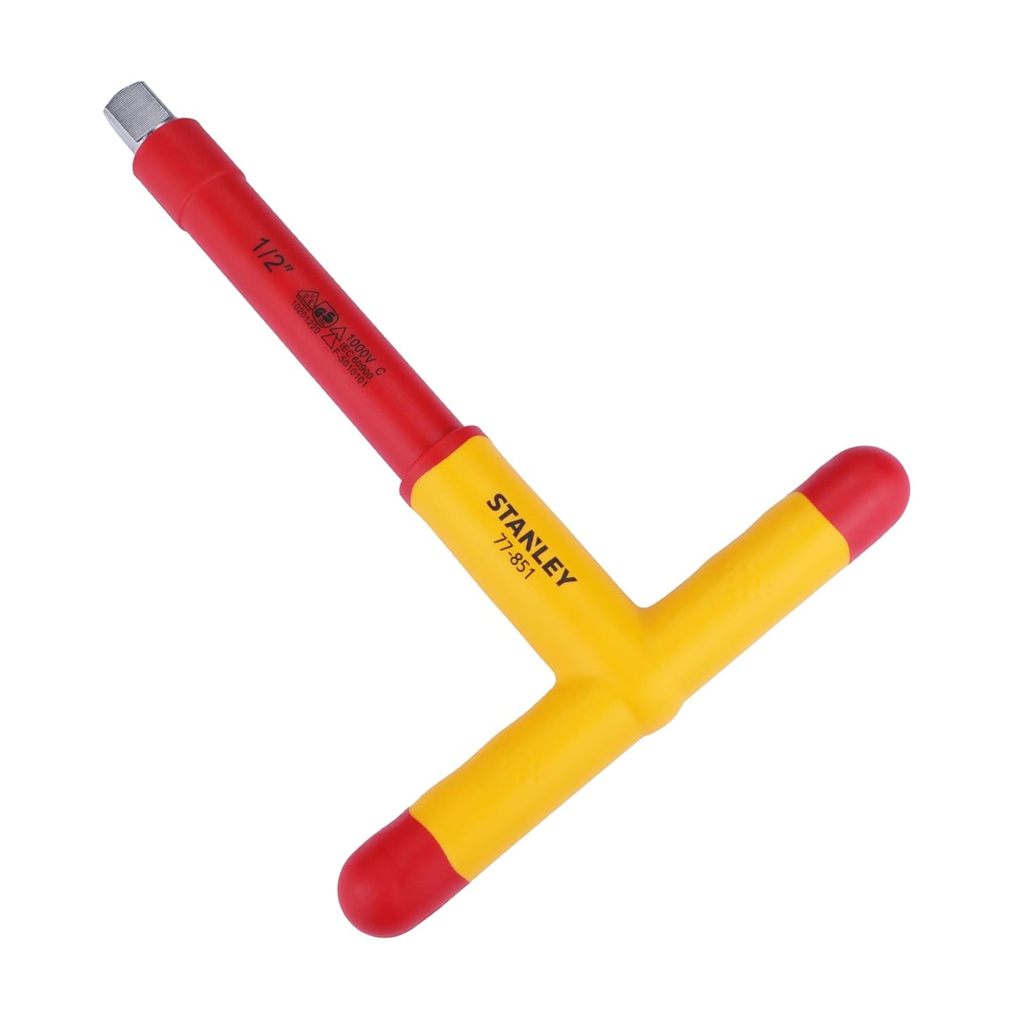 Stanley STMT77851-23B 1/2" VDE Insulated T-Handle Wrench 200mm, Ideal For Repair Of Electric Vehicles, Red and Yellow
