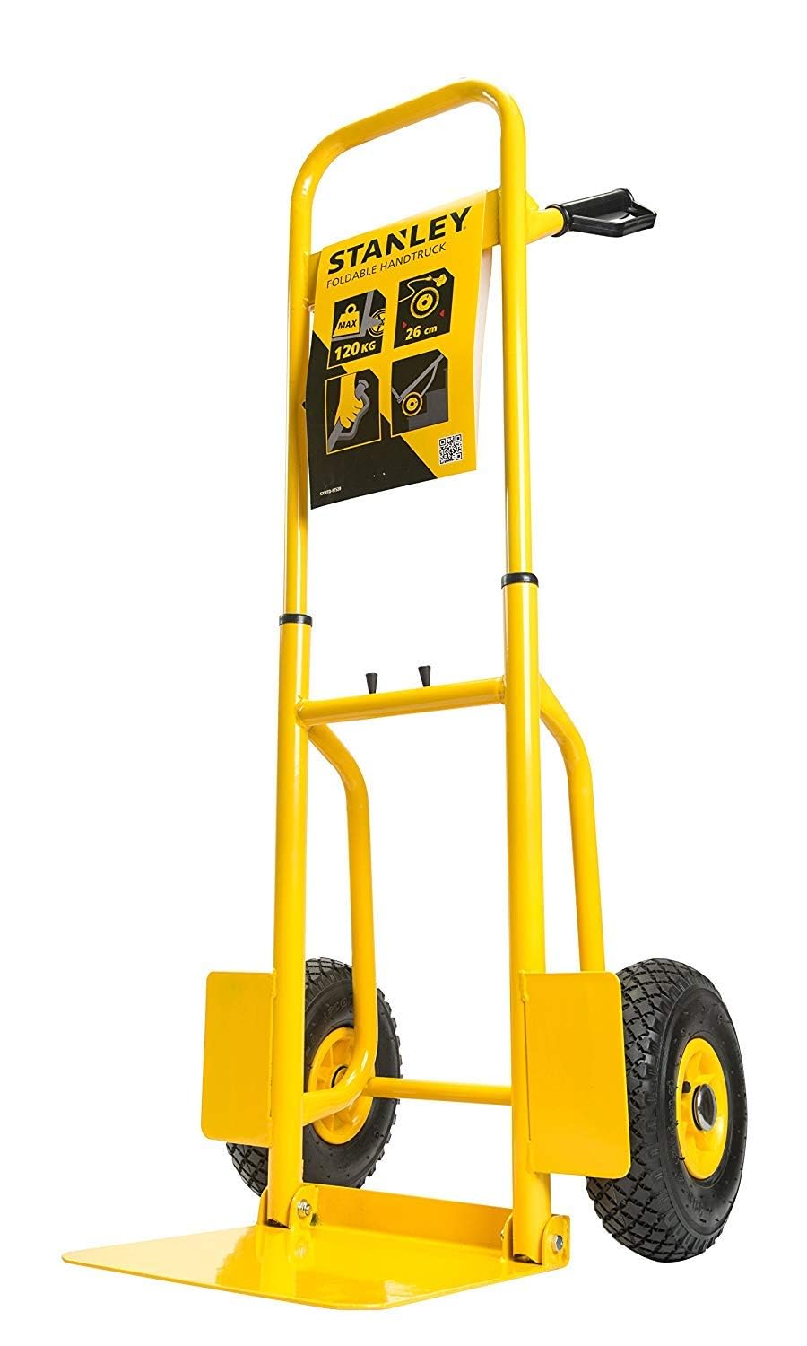 STANLEY SXWT-FT520 Steel Folding Handtruck,120kg Load Capacity,Ergonomic Handle with Knuckle Protection,10" Large Pneumatic Wheels,Foldable Base Plate,Open Dimn: 52x48x113 cm,Folded Dimn: 28x48x80 cm