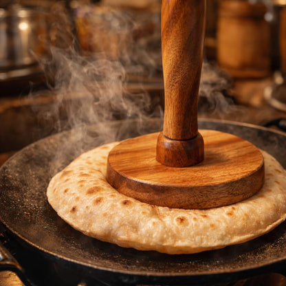 Udaipur Handicrafts  Potato Masher & Roti Presser | Natural Sheesham Wood Pav Bhaji Masher for Vegetables, Paratha & Flatbreads | Multipurpose Kitchen Tool
