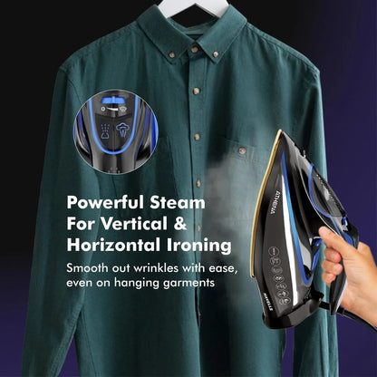 Havells Athena 3000 W Steam Iron with Smart i Sense Technology(No Fabric Burn), 2X Auto Shut Off, Vertical, Horizontal Ironing, Anti Drip, Self-Cleaning&Anti Scale Technology. (Black Blue), 3000 Watts