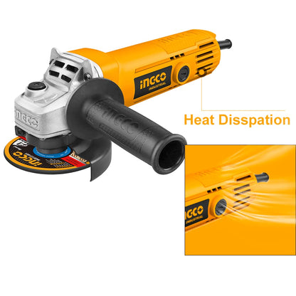 INGCO Angle Grinder, 100mm | 710W | 11000 RPM Power Grinder, Electric Metal Grinder with 1pcs Auxiliary Handle