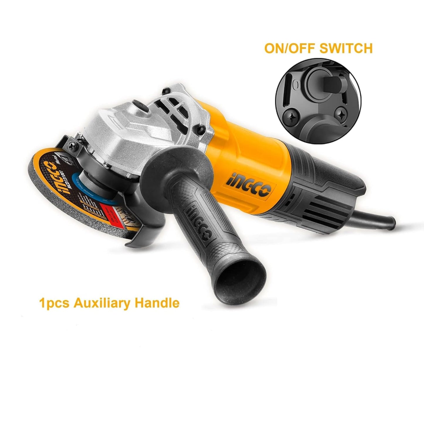 INGCO Angle Grinder, 100mm | 750W | 12000 RPM Power Grinder, Electric Metal Grinder with 1 pcs Auxiliary Handle