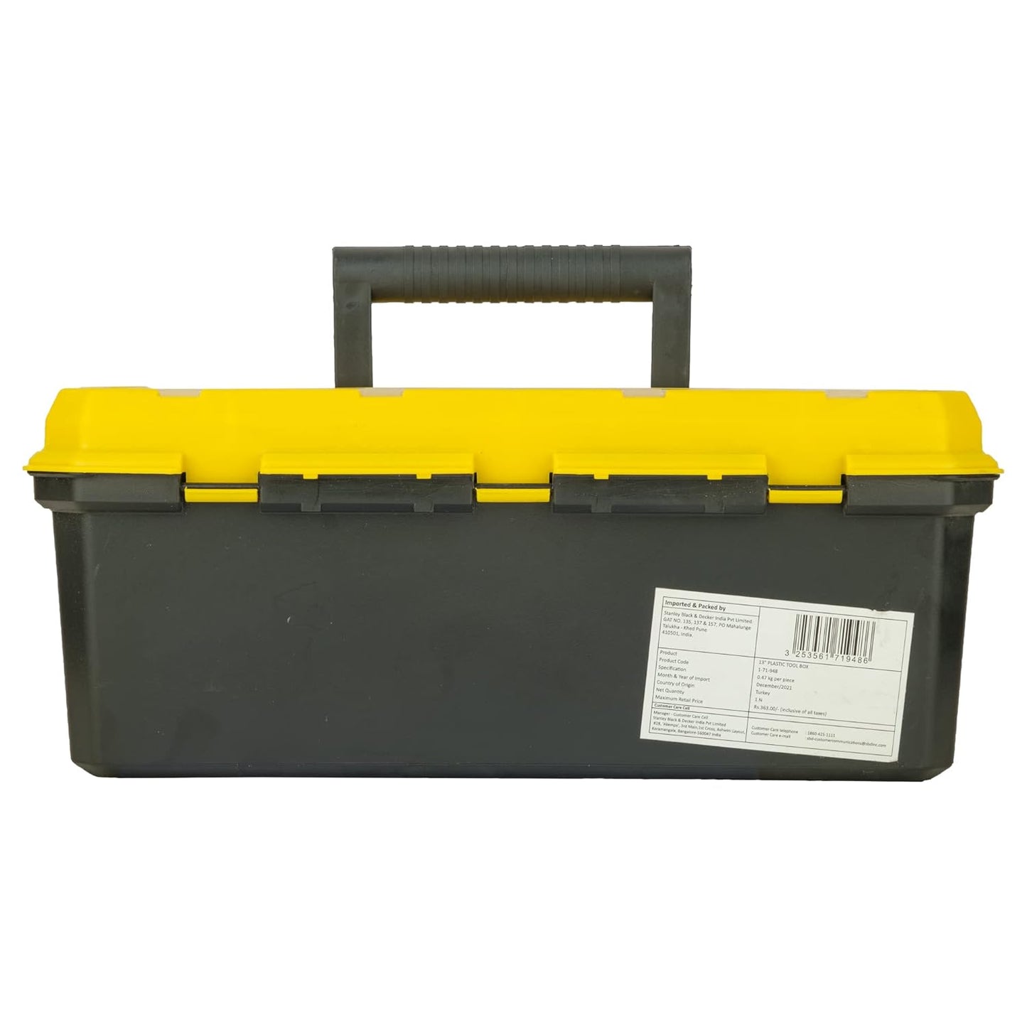 STANLEY 1-71-948 13'' Organized Maestro Heavy-Duty Portable Plastic Essential Toolbox With Clear Top Lid & Removable Tray Compartment For Easy & Convenient Storage,1 Year Warranty,YELLOW,32x13.5x15 cm
