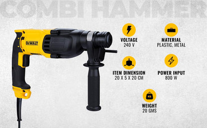 DEWALT D25133K Combi Hammer For Drilling, Hammering & Chipping, 800W 26mm SDS-Plus 3 Mode 2Kg ,2 Year Warranty