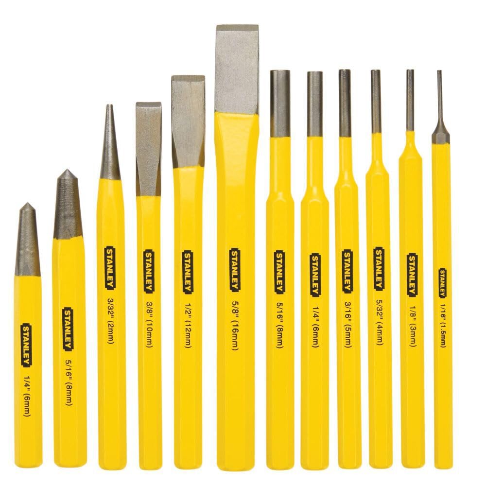 STANLEY 16-299 12 Piece Pin Punches and Cold Chisel Set (Yellow and Black) 700g