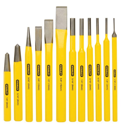 STANLEY 16-299 12 Piece Pin Punches and Cold Chisel Set (Yellow and Black) 700g