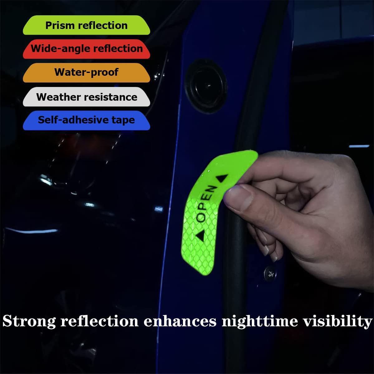Akshar Arts Bhuwana 20Pcs Car Sticker, Reflective Door Stickers for Cars, High Visibility Safety Decals for Night Driving, 4 Green + 4 Red + 4 White + 4 Blue + 4 Yellow