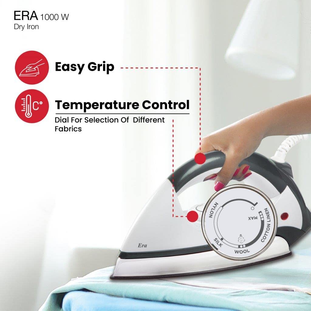 Havells Plastic Era 1000-Watt Dry Iron (Grey/White), 1100 Watts, Pack of 1