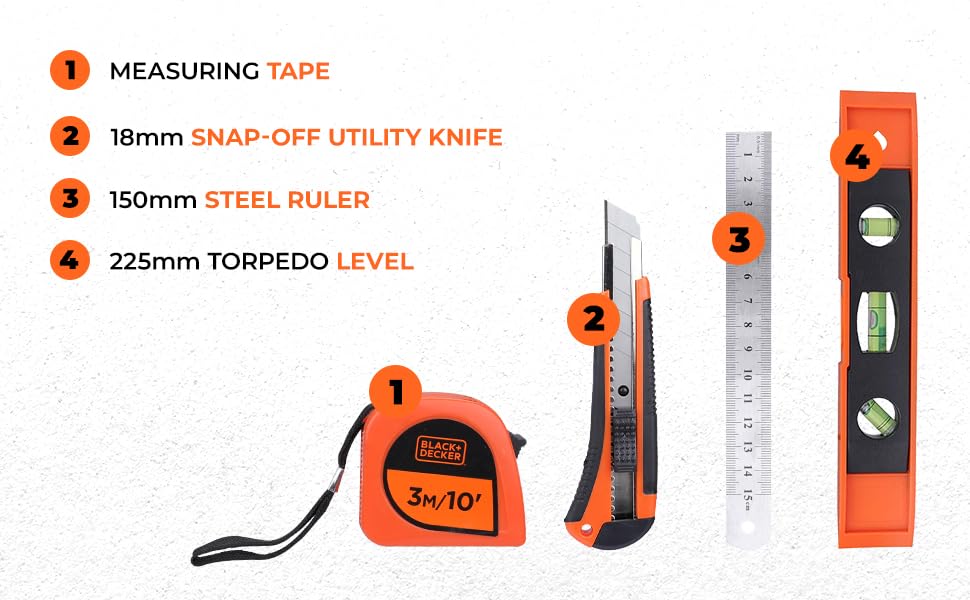 BLACK+DECKER BMT154C Hand Tool Kit for Home & DIY Use (154-Piece) - Includes Screwdriver, Wrench, Ratchet, Utility Knife, Saw, Claw Hammer, Measuring Tape and Plier, 6 Month Warranty, ORANGE & BLACK