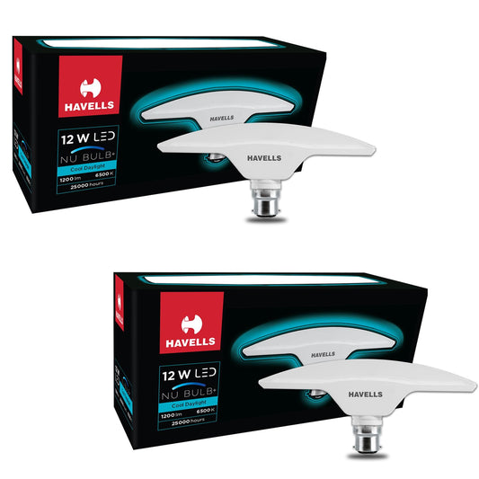Havells T Shape NU Led Bulb 12W B22 Base|14% Wider Light Spread|100 Lumens Per Watt|Inbuilt 4.0KV Surge Protection| 320 Degree Rotation For Multiple Applications (6500K,Cool Day Light) - Pack Of 2