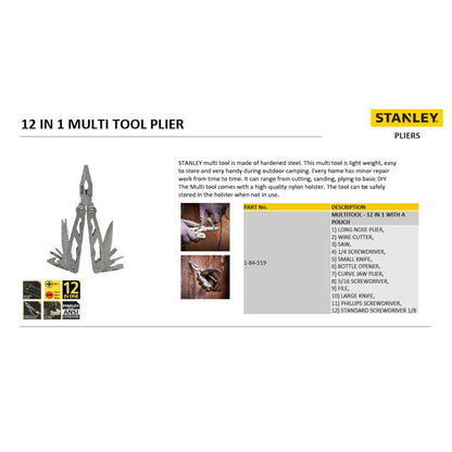 STANLEY 1-84-519 12-in-1 Multi Tool-Ideal Tool for Home, Car, Bikes, Camping, Outdoor Activity
