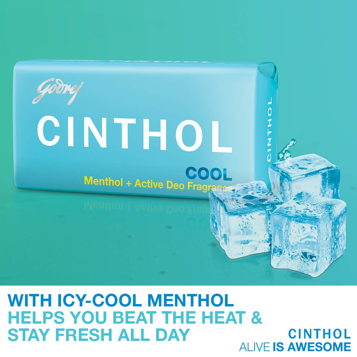 Cinthol Cool Soap, 100g (Pack of 5) | with Icy-cool Menthol | Soaps For Bath | Grade 1 Soap | For All Skin Types