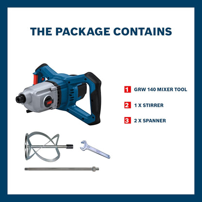 BOSCH GRW 140 Professional Paint Mixer| 1400W Motor | No Load Speed Upto 750 RPM | Soft Start | 2 Speed Selection | Wheel Shaped Handle | 1 Stirrer Included| Carbon Brush LED | 1 Yr Warranty