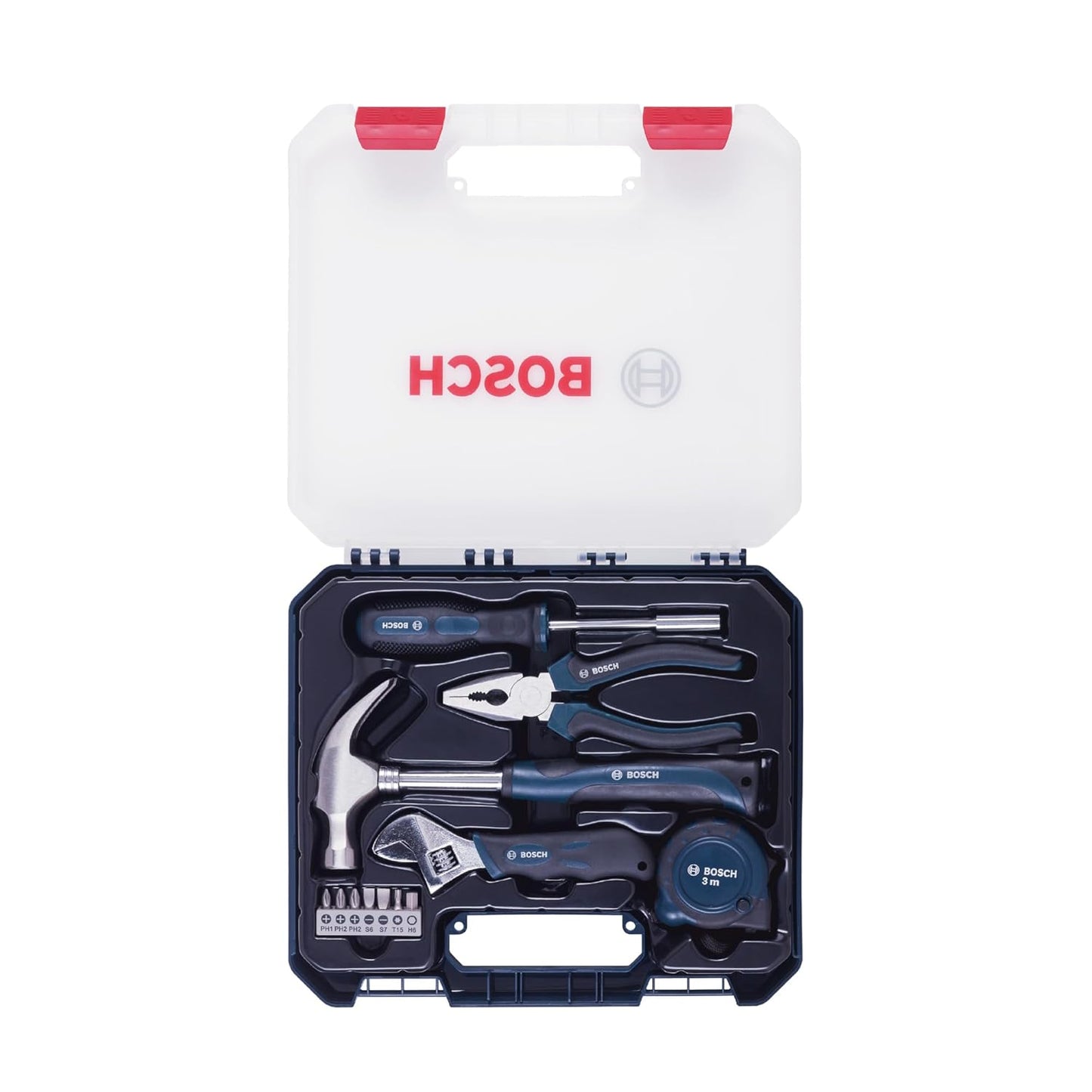 BOSCH Hand Tool Kit, 12-pieces kit, Professional Hand Tools, Precision tools, Ergonomic Design, Durable & Rust-resistant, Blue, Hard Case for secure storage