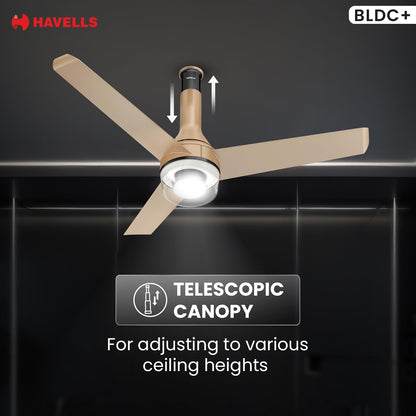 Havells 1200mm Crista Underlight BLDC Ceiling Fan | Remote Controlled, Smart Fan, IoT Enabled, Alexa & Google Home Compatible | 5 Star Rated, Upto 60% Energy Saving, 2 Year Warranty | (Champagne Cola)