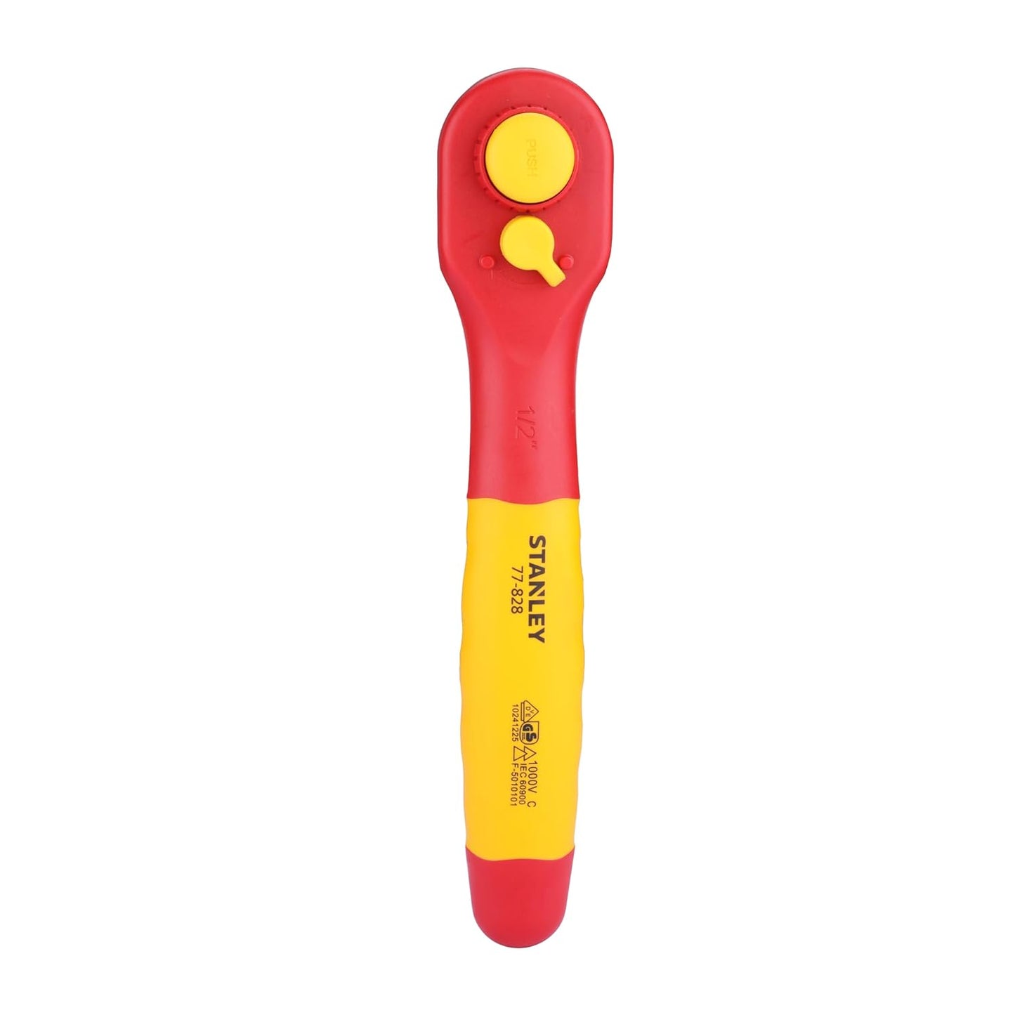 Stanley STMT77828-23B 1/2" VDE Insulated Ratchet 250mm, Ideal For Repair Of Electric Vehicles, Red and Yellow
