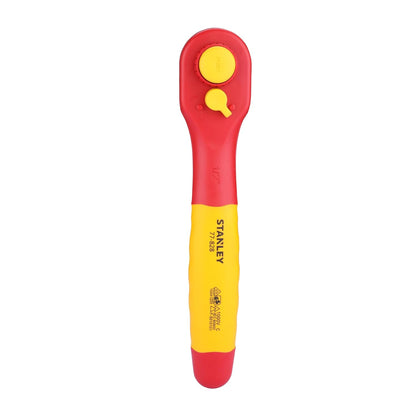 Stanley STMT77828-23B 1/2" VDE Insulated Ratchet 250mm, Ideal For Repair Of Electric Vehicles, Red and Yellow