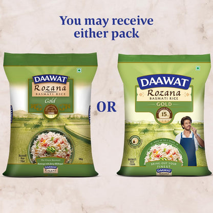 Daawat Rozana Gold Basmati Rice 5Kg| For Everyday Consumption| Cooked Grain Upto 15mm*| Naturally Aged