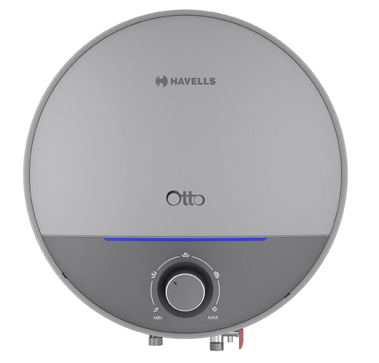Havells Otto 25 Litre Storage Water Heater(Geyser)| Temp. Sensing LED Indicator| Anti Rust Tank | With Shock Safe Plug| 5 Star|Warranty: 7 Year on Tank| Free Installation & Flexi Pipes (Silver Grey)