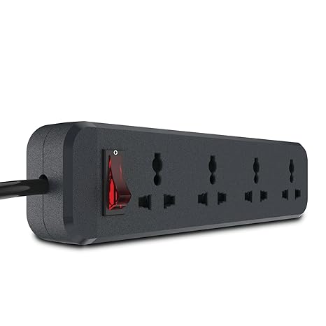 ANCHOR by Panasonic 6 Amp Power Strip with 4 Universal Sockets with Master Switch, 4 Way Extension Board with 1.5 Mtr Long Wire (22078), Black