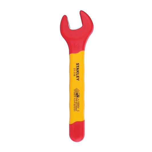 STANLEY STMT77719-23B VDE Insulated Open End Wrench 14mm, Ideal For Repair Of Electric Vehicles, Red and Yellow
