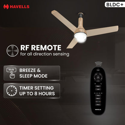 Havells 1200mm Crista Underlight BLDC Ceiling Fan | Remote Controlled, Smart Fan, IoT Enabled, Alexa & Google Home Compatible | 5 Star Rated, Upto 60% Energy Saving, 2 Year Warranty | (Champagne Cola)
