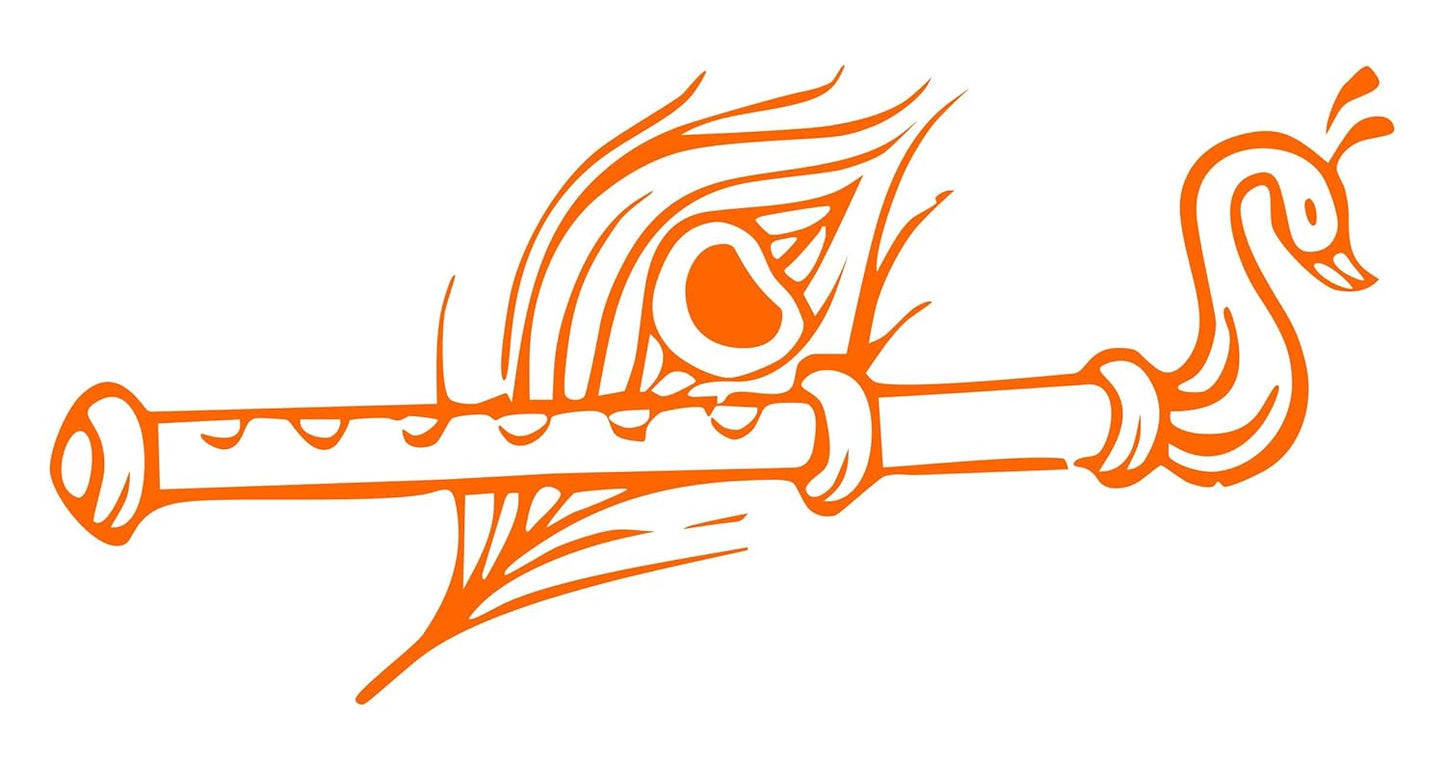 Akshar Arts Bhuwana Krishna Flute Wall Car Glass Glossy Vinyl Sticker 7 x 3.5 Inches Orange