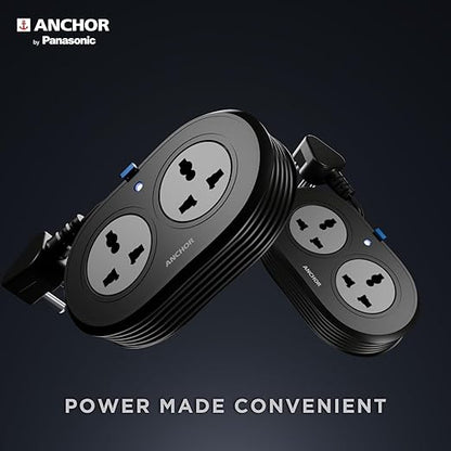 Anchor by Panasonic 2 Universal Socket Extension Board, 6A Spike Guard with 1.2-Meter Heavy Duty Cord for Home and Office Usage, 2 Way Power Strip with LED Indicator, Matt Finish