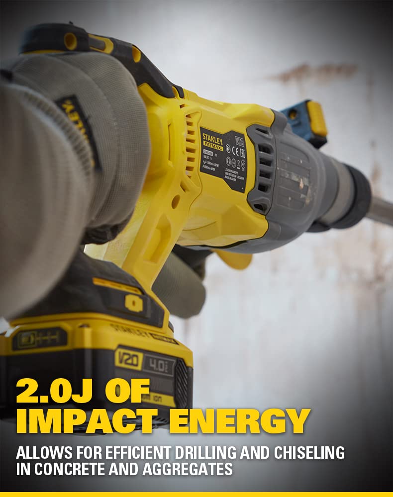 STANLEY FATMAX SBH900M2K-B1 20V 4.0Ah 20 mm Cordless Brushless Rotary Hammer With 2x4.0Ah Li-ion Batteries & 1pc Charger