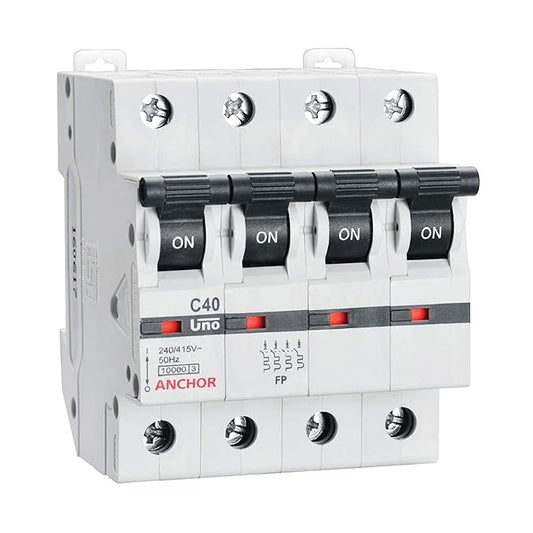 Anchor by Panasonic UNO 40 Amp Four Pole C Curve MCB | ISI Marked Four Pole 40A Miniature Circuit Breaker (98047-2)