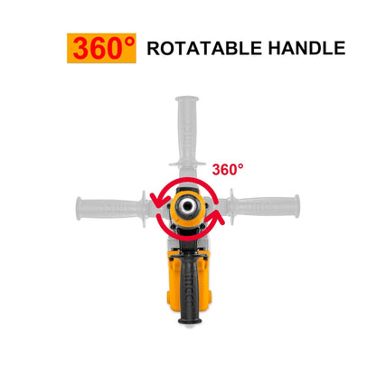 INGCO Rotary Hammer SDS-Plus Chuck Heavy Duty Rotary 5J with Vibration Control Hammer Drill, 1050W | 3800bpm, 3 drills and 2 chisels with Case, Yellow, Black