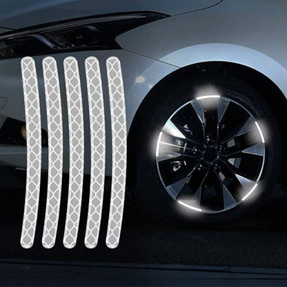 Akshar Arts Bhuwana 20 Pcs | Universal Reflective Stickers for Night Safety Warning | Car, Bike, Motor Cycle Wheel Rim Anti-Scratch Stripes | Decals | White | Compatible with All Cars and SUVs