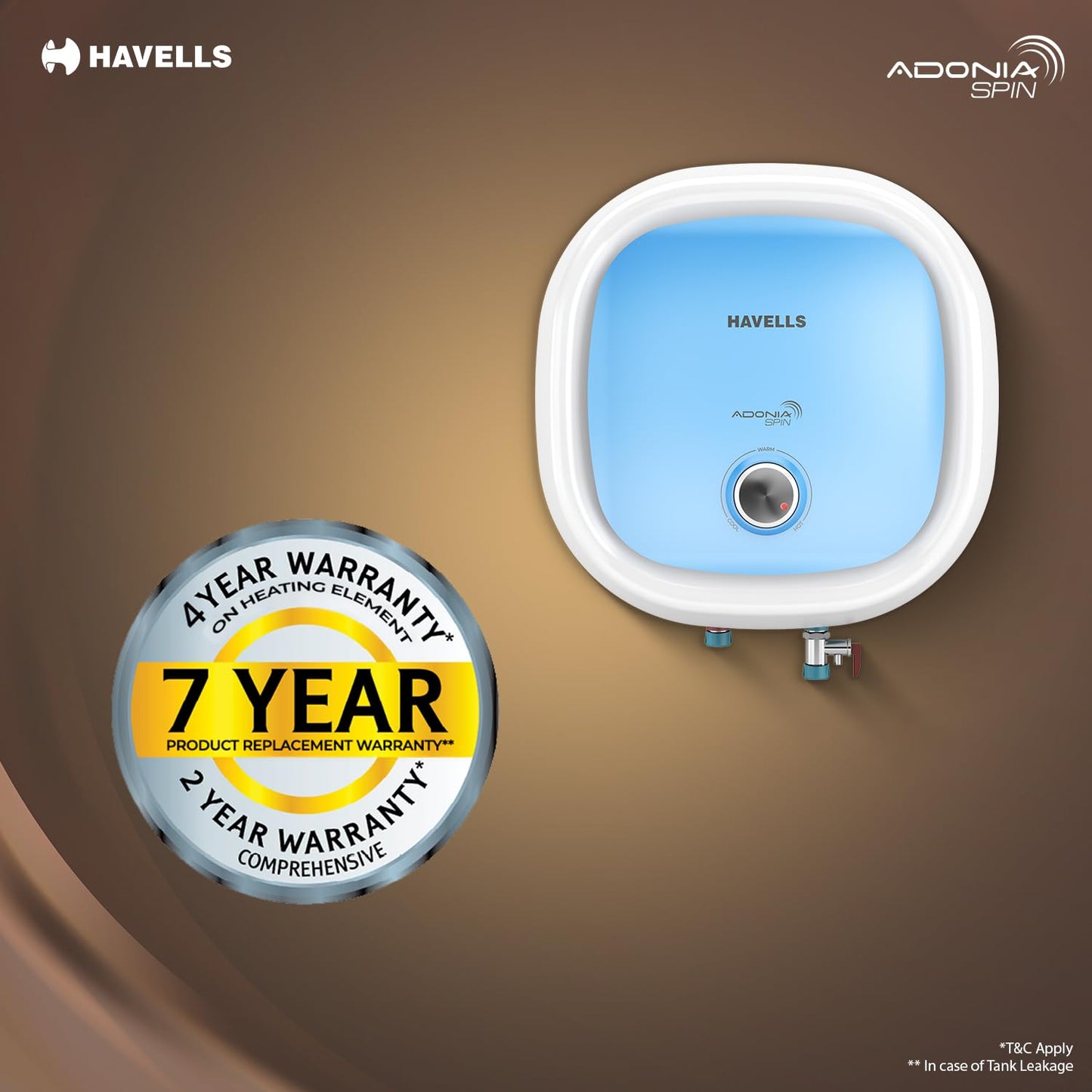 Havells All New Adonia Spin 25L 5 Star Storage Water Heater(Geyser)|Faster Heating|Safe to use|Saves electricity|Feroglas Coated Anti Rust Tank| Temp. setting knob|7 Yr. Tank Warranty| Made In India