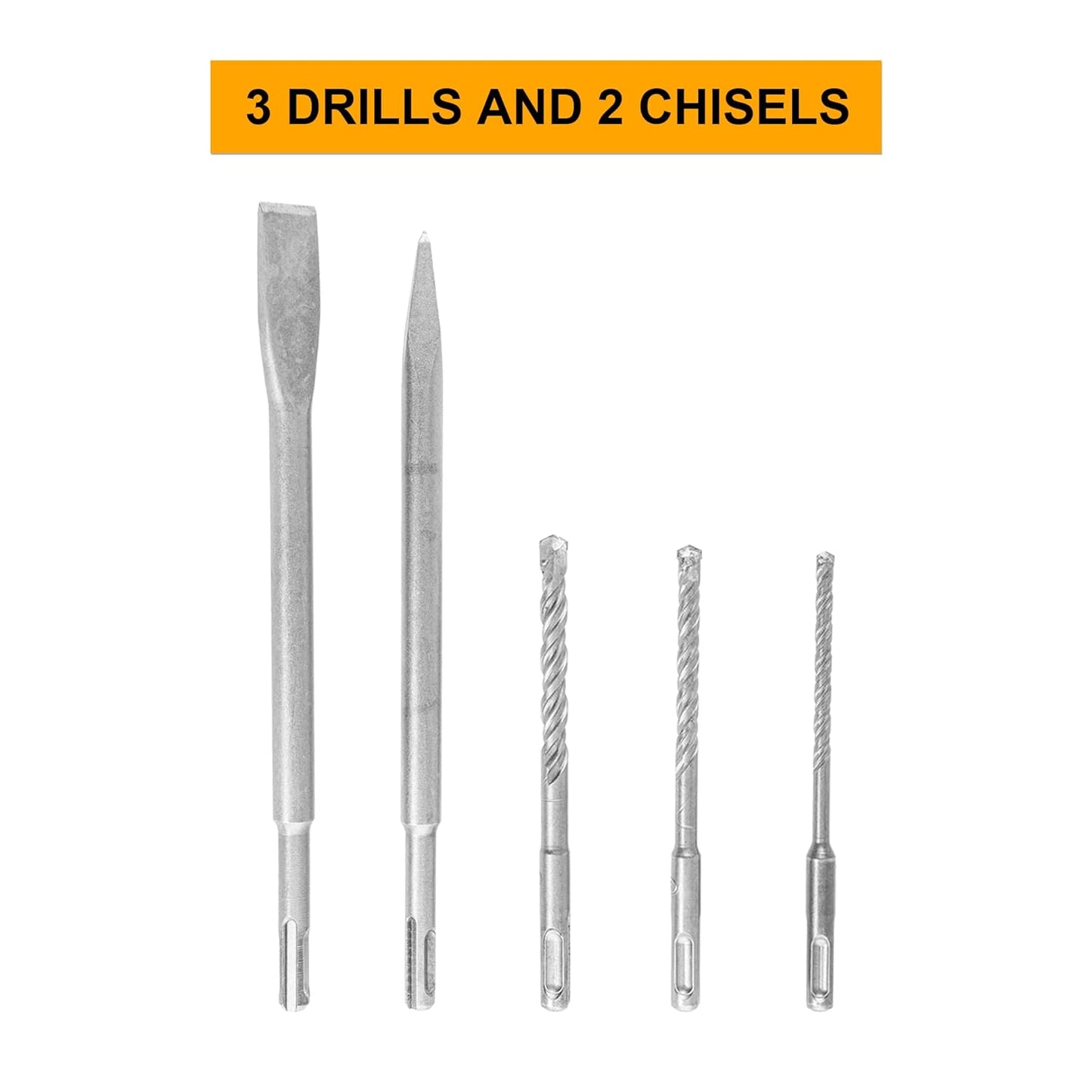 INGCO Rotary Hammer, SDS-Plus Heavy Duty Rotary Hammer Drill | 220 Volts | 1500W | 4400bpm | 5.5J with Vibration Control and Safety Clutch Including 3 drills and 2 chisels with Case, Yellow