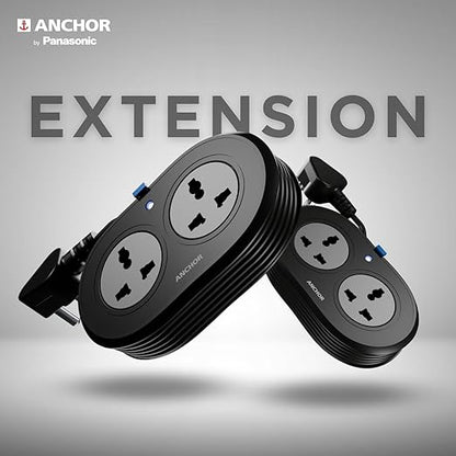 Anchor by Panasonic 2 Universal Socket Extension Board, 6A Spike Guard with 1.2-Meter Heavy Duty Cord for Home and Office Usage, 2 Way Power Strip with LED Indicator, Matt Finish