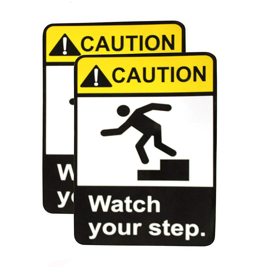 Akshar Arts Bhuwana Watch Your Step Warning Sign Sticker Decal - Easy to Mount Weather Resistant Long Lasting Ink (Size -7.5"x5.5")