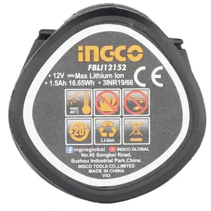 INGCO FBLI12153 12V 1.5Ah Lithium-ion Battery Pack Versatile Power Solution Lightweight and Ergonomic Ideal for Home Use and Professional Projects FBLI12153